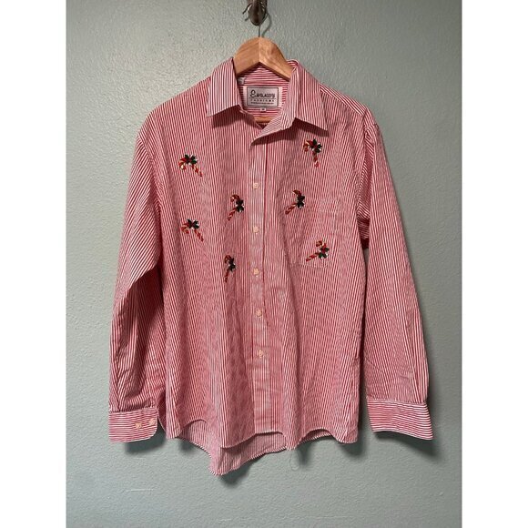 Vintage Embassy Fashions Women's Red and White Candy Cane Button Up Shirt Medium - Picture 1 of 8